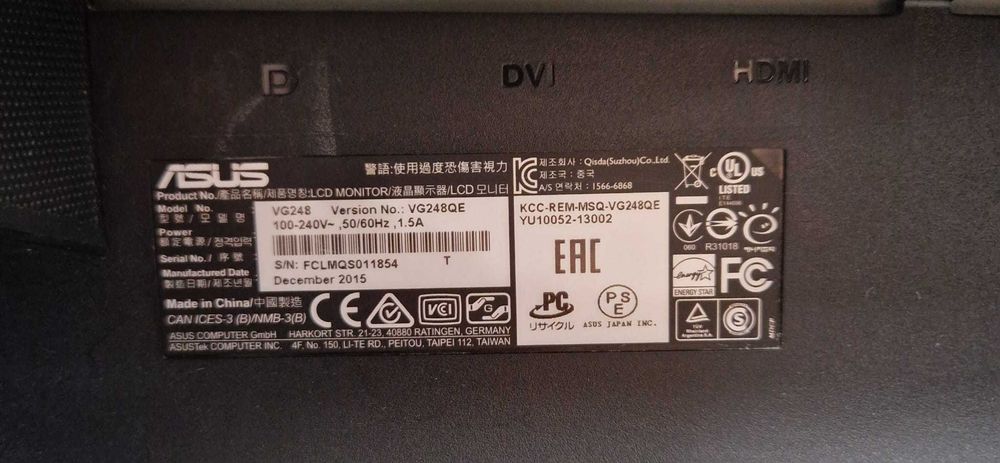 Monitor Gaming LED ASUS 24", VG248QE, 144Hz , 1 ms, Full HD, DP, HDMI