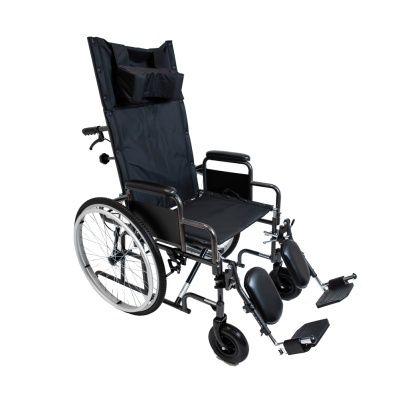 Инвалидная коляска с высокой спинкой и подголовником.