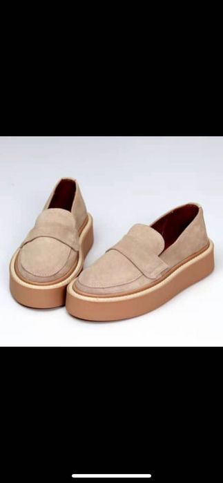 Mocasini de damă din piele întoarsă naturală