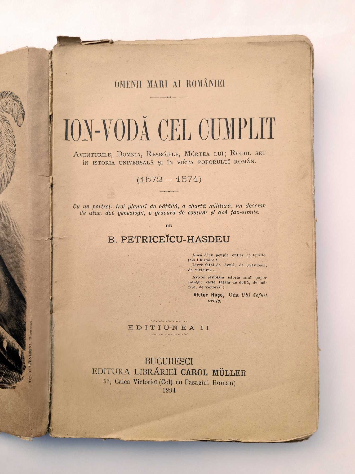 Carte "Ion-Voda cel cumplit" B.P. Hasdeu, editia 2, 1894, semnata