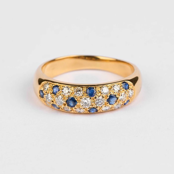 Inel Din Aur De 18 Karate,cu Diamante Naturale Si Safire,cu Certificat