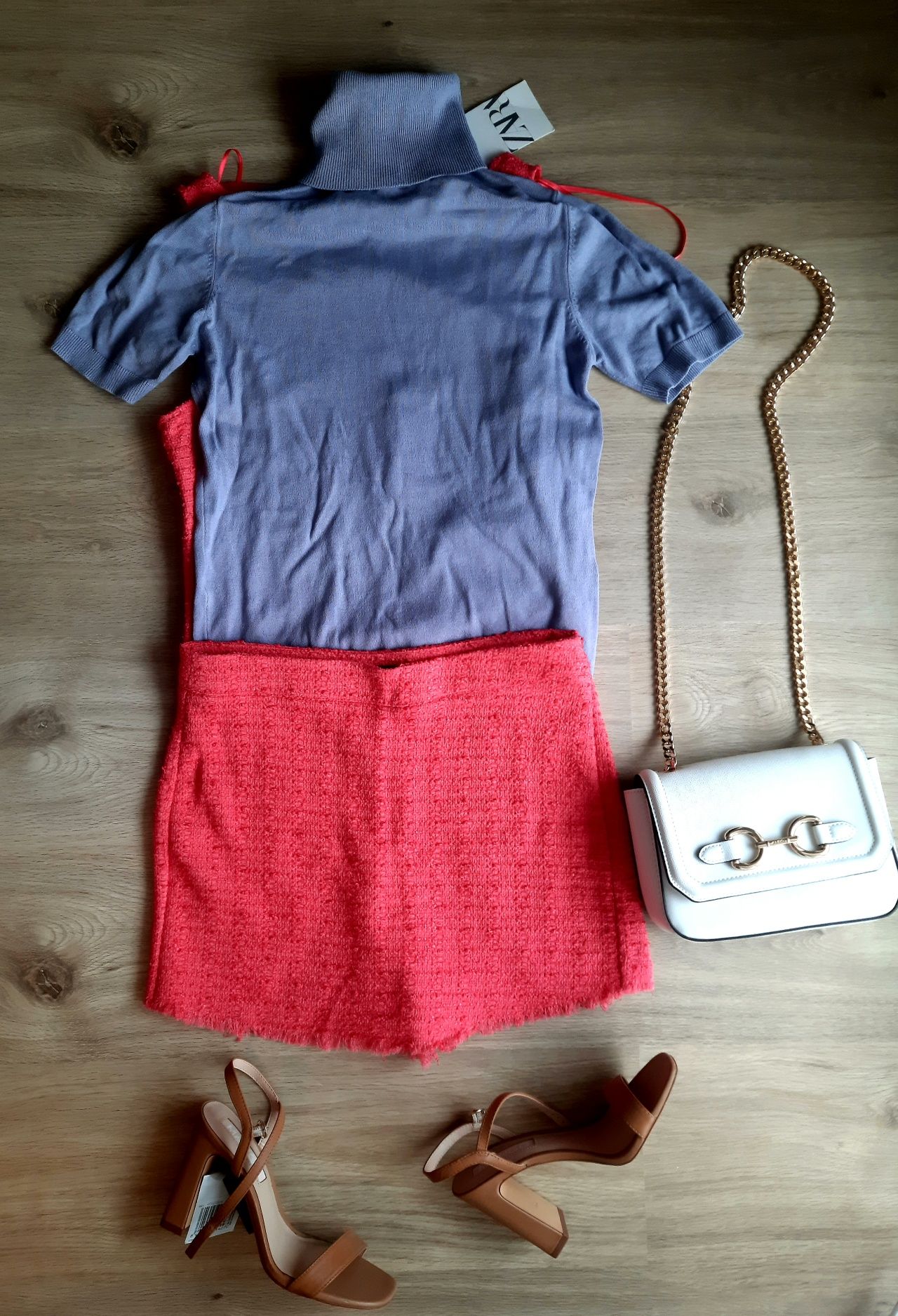 Set compleu tweed top fusta pantoni ZARA barbie hot pink coral