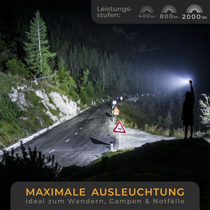 LICHTMEISTER ® LED акумулаторна фенерче 2000 лумена 5000 mAh батерия