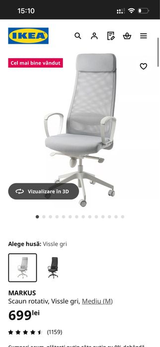 Scaun birou rotativ cu inaltime reglabila - Markus de la Ikea