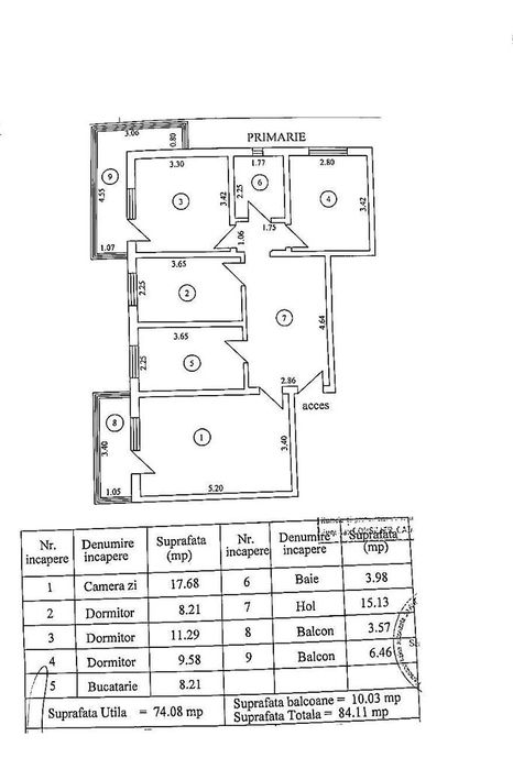 Apartament spațios cu 4 camere, 84 MP