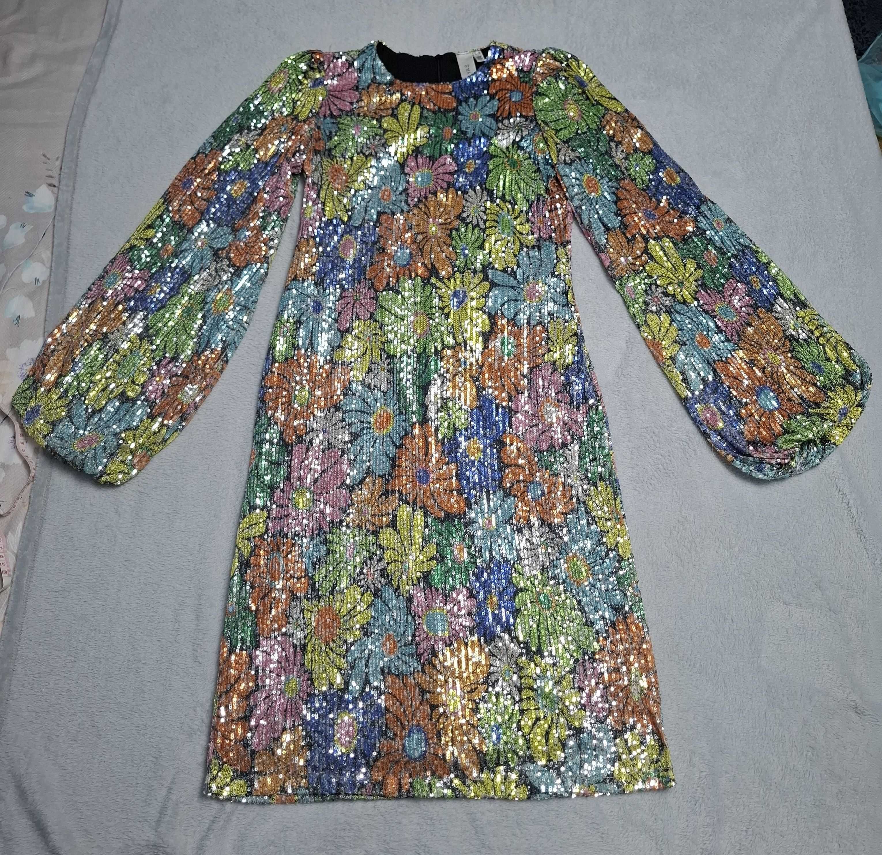Rochie midi multicolora cu paiete, 38-M, Y.A.S