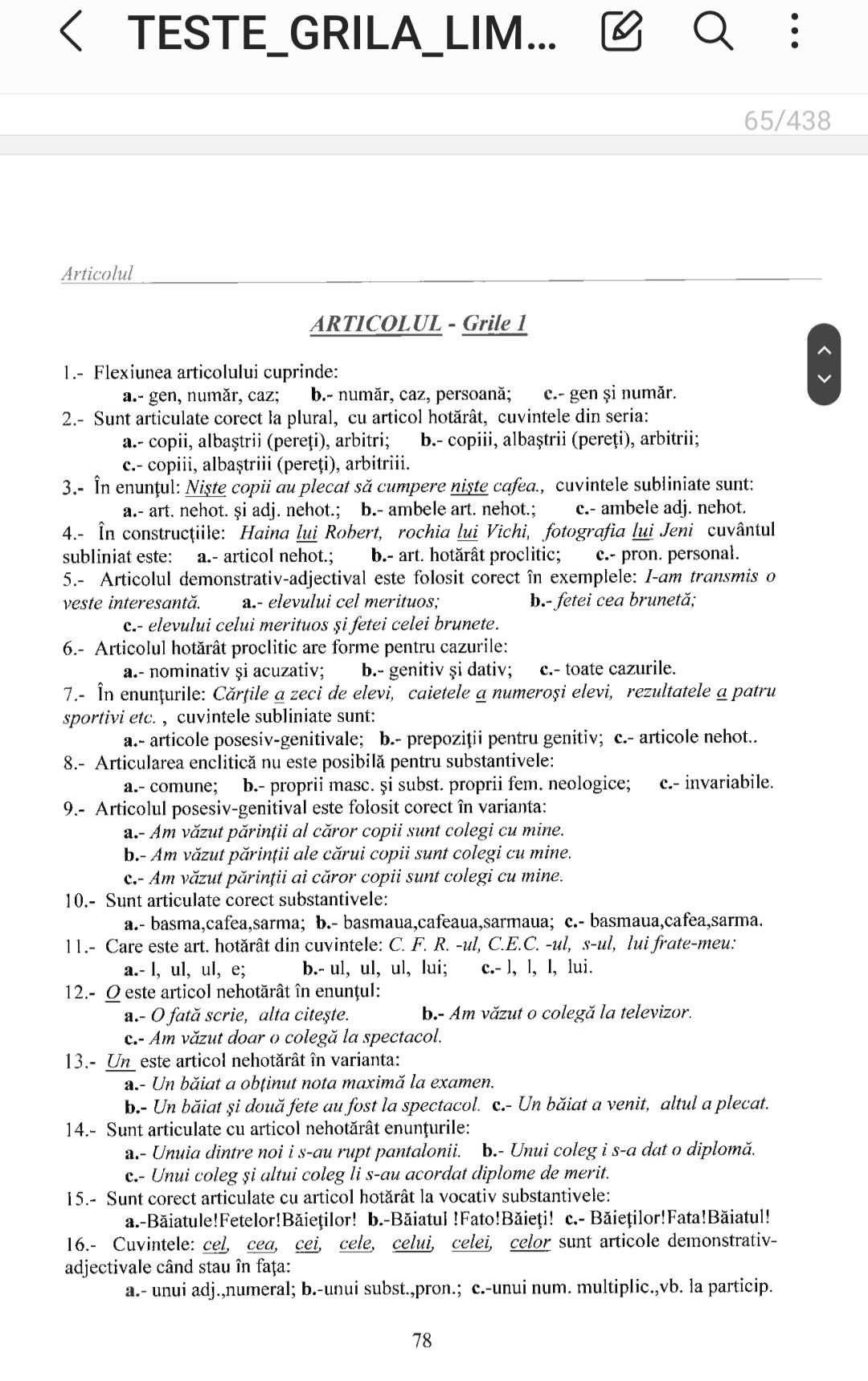 Material de studiu și teste rezolvate la limba romana  pentru  SNPAP