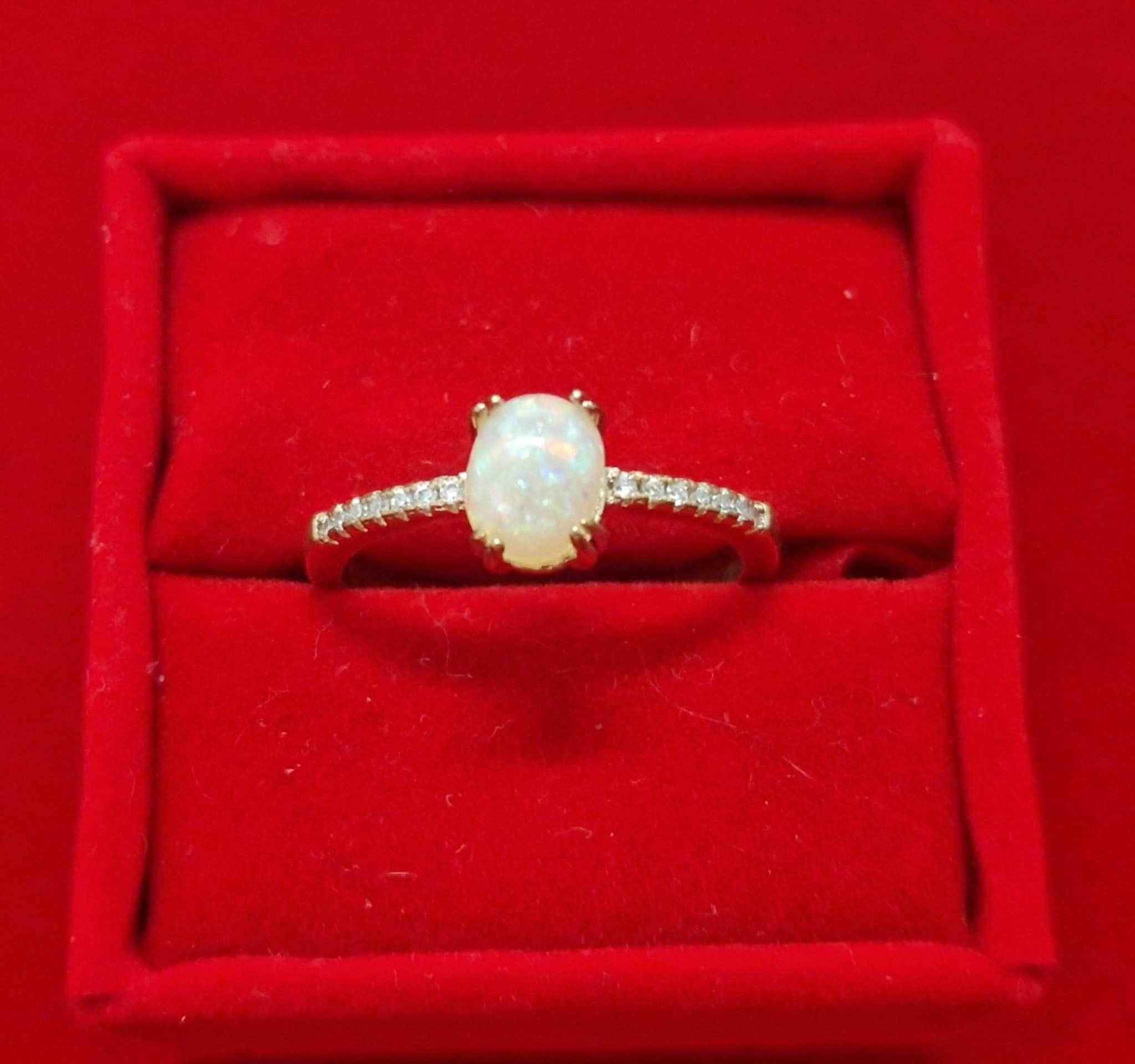 GR78, inel placat cu aur 14k, ideal logodna, zirconii si imitatie opal