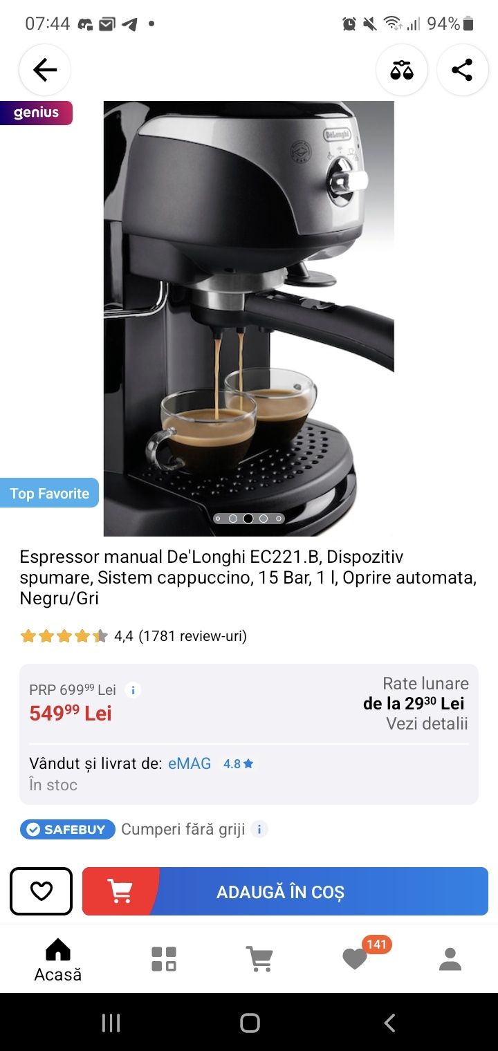 Espressor manual De'Longhi EC221.B