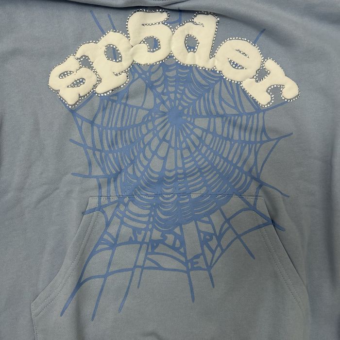 Hanorac SP5DER baby blue cu print alb puffy conturat de pietricele S