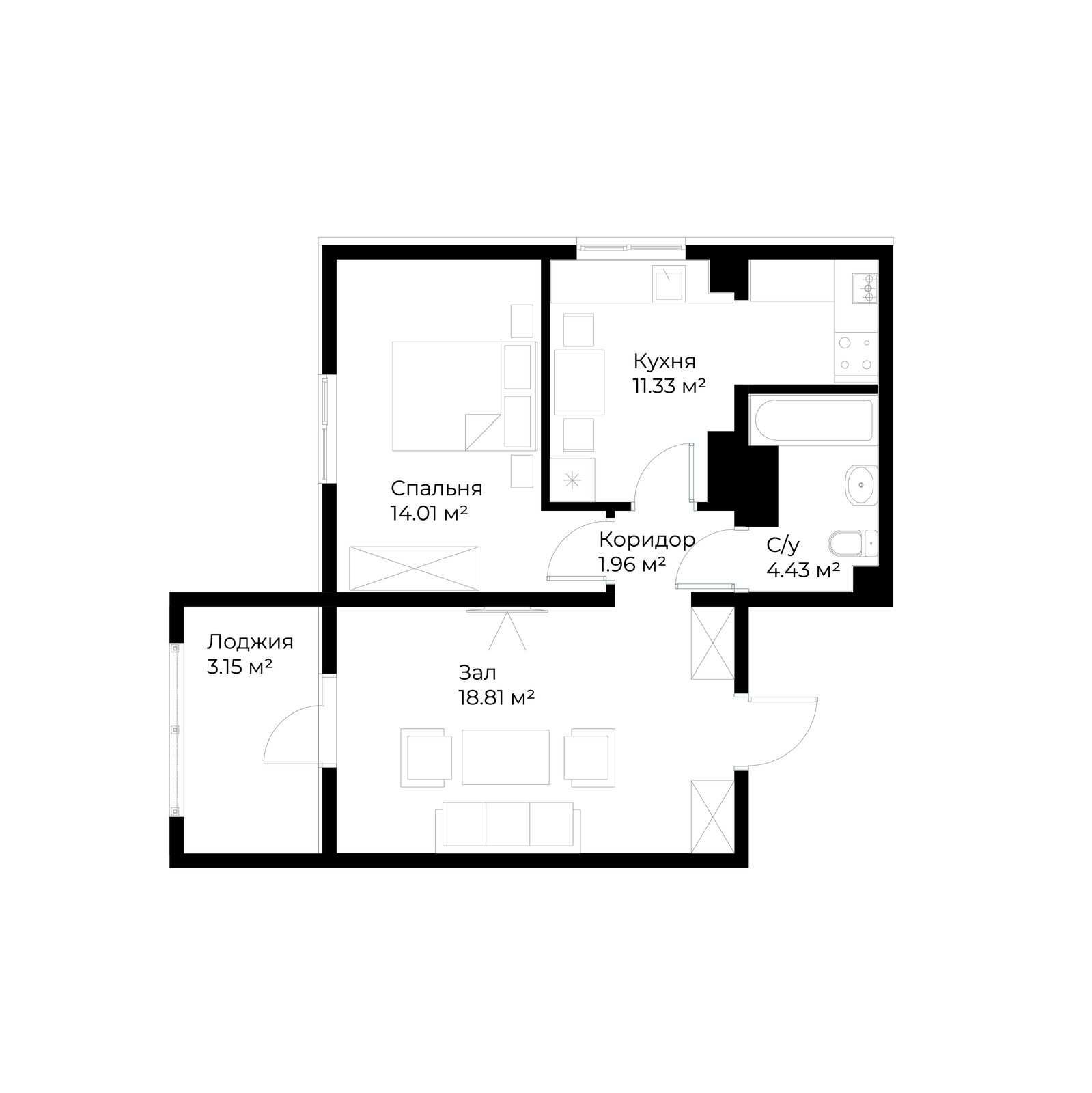 2-xonali xonadonlar | 2-к. квартиры ЖК Assalom Bog'lar - Golden House