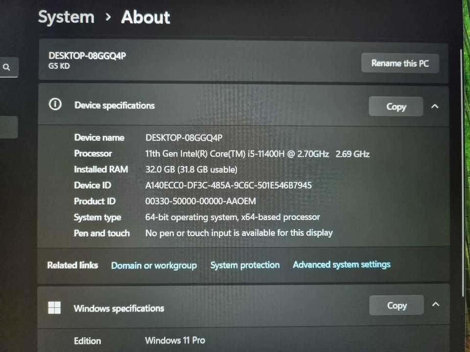 Laptop gaming Gigabyte I5 gen11, 32 GB RAM,500Gb SSD,RTX 3060