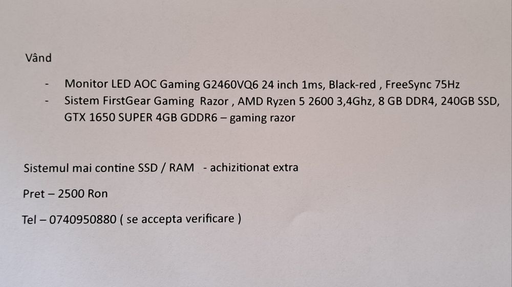 Vând PC Gaming, Monitor