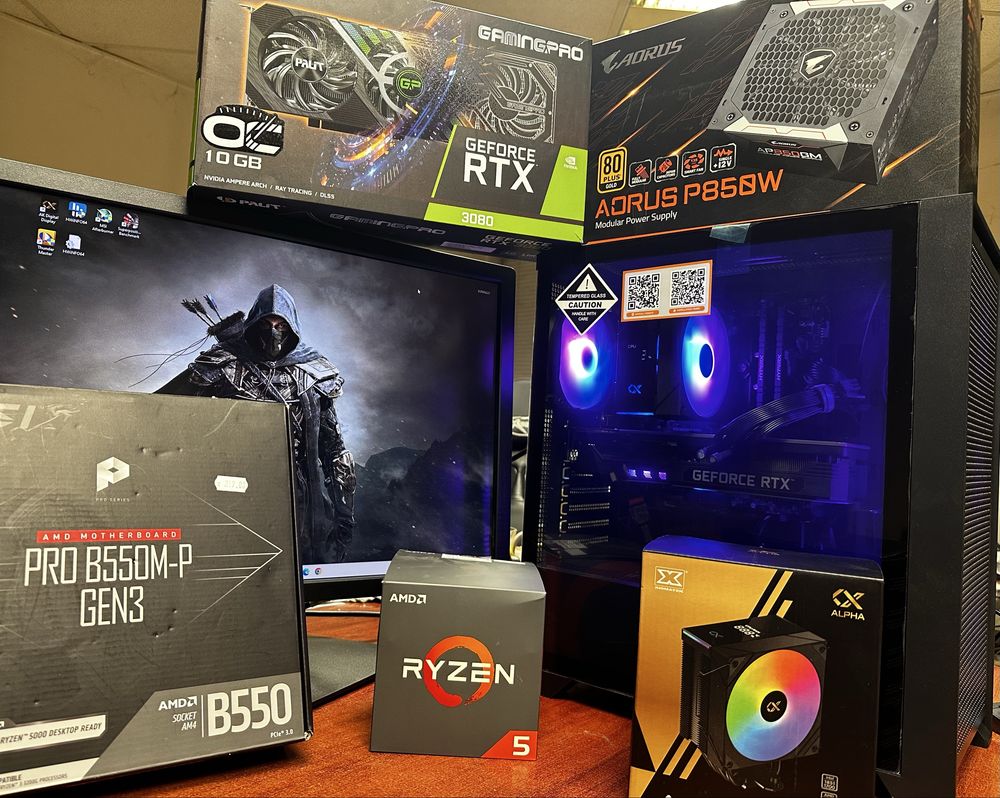 Геймърски компютър, full hd/2k, Ryzen 5, rtx 3080, 16gb, nvme