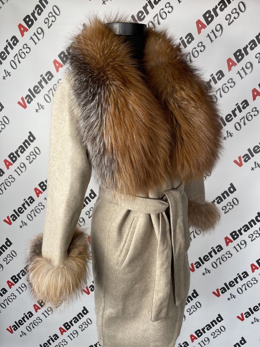 Vand Palton din Lana Alpaca si Blana de Vulpe aurie Goldfox