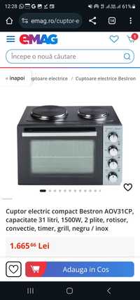 Cuptor electric compact Bestron AOV31CP, capacitate 31 litri, 1500W, 2