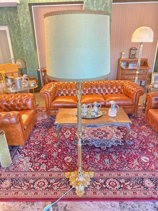 Lampadar din bronz aurit cu abajur textil, Pret redus -18%