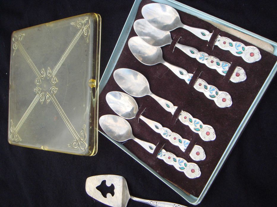 Ложки СССР в коробке 6-штук мельхиор 100% с рисунком глазурью НОВЫЕ