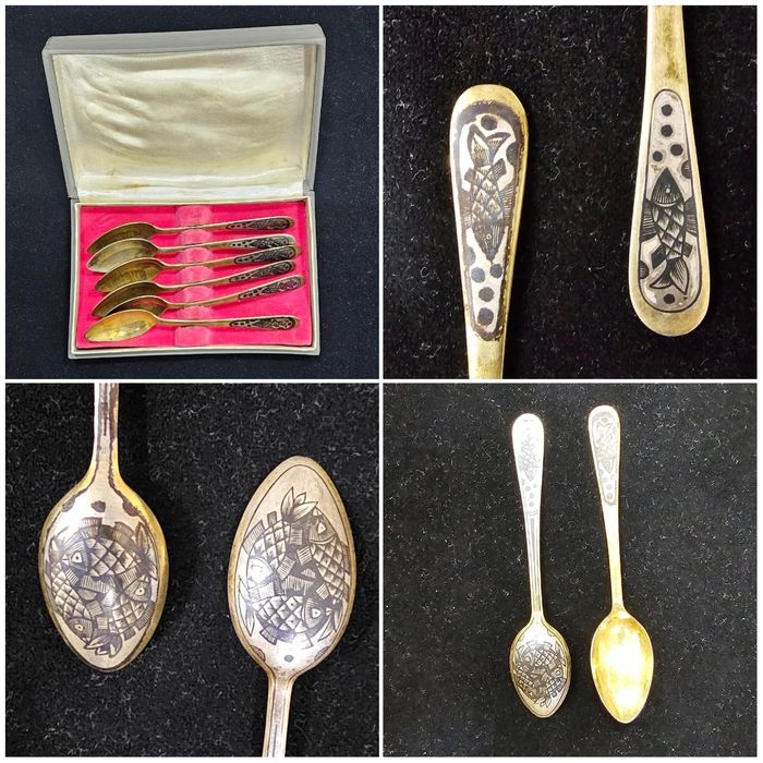 Серебрянные чайные ложки с позолотой