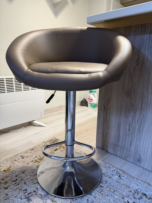 Бар стол, кожен, кафяв