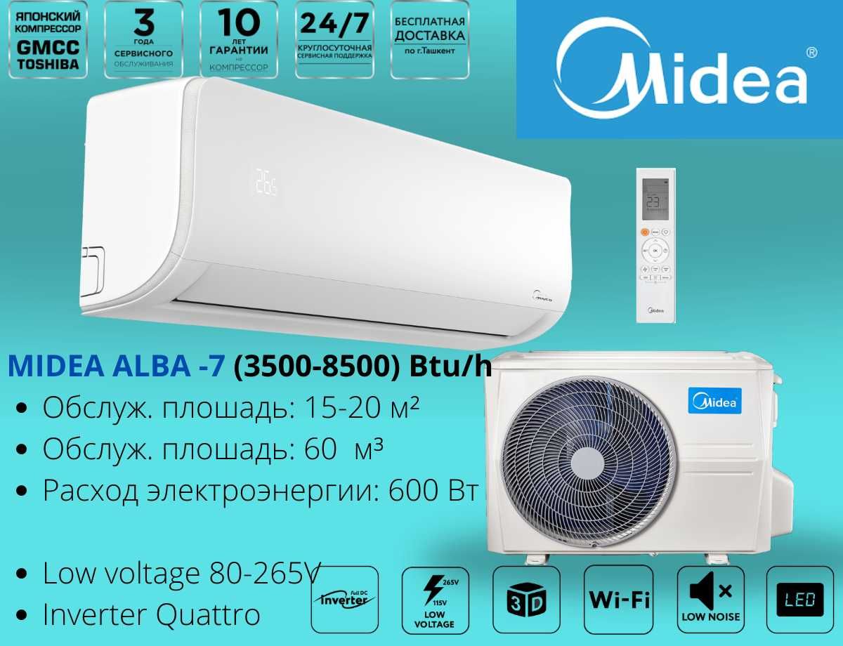 Кондиционер Midea модель АLBA 7/9/12/18/24 Инвертер Low voltage 135V