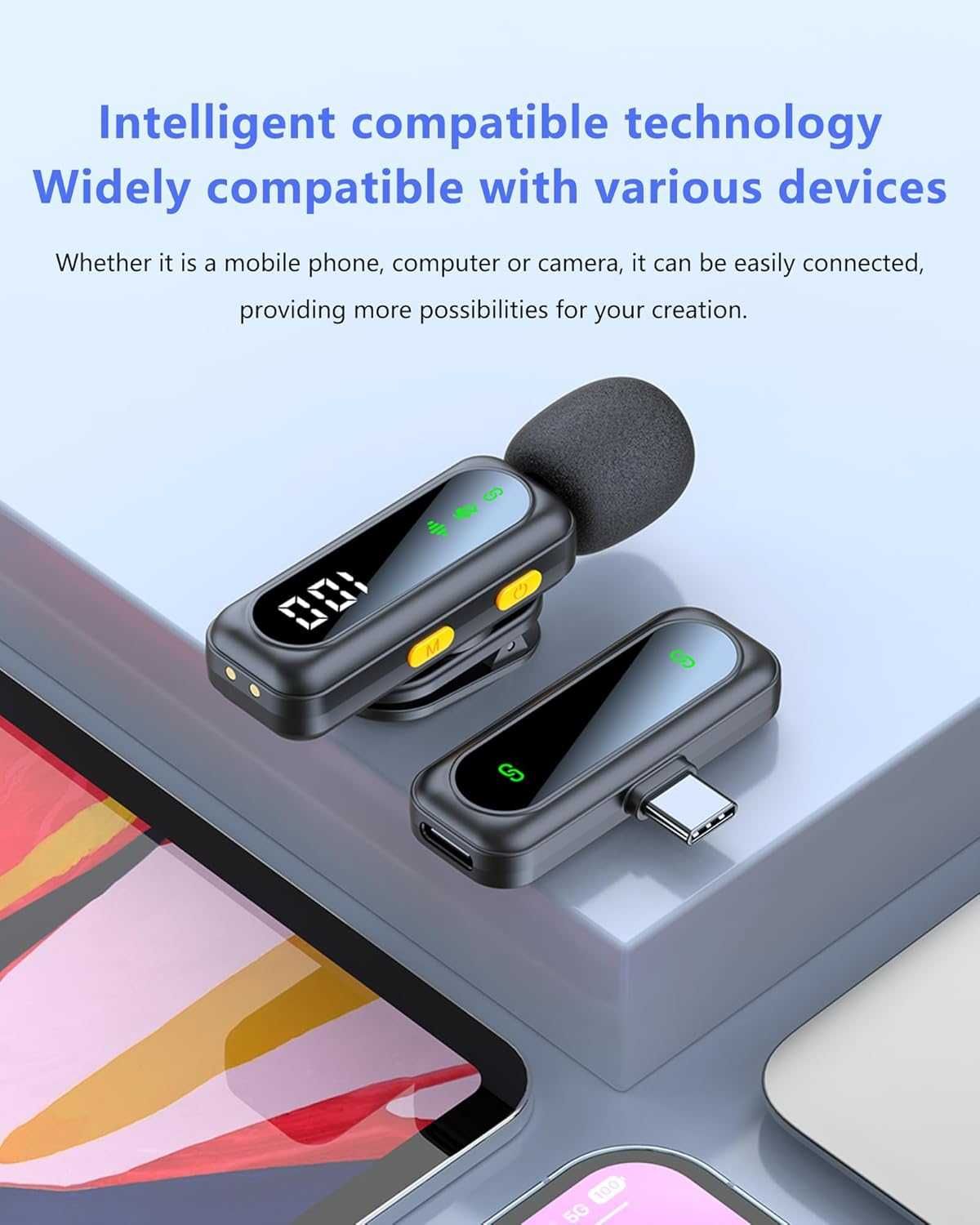 Безжичен микрофон Lavalier за iPhone - iPad, Android телефон, компютър