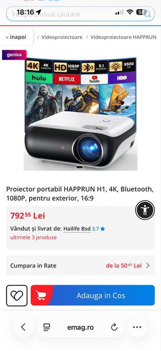 Led Proiector video 4K portabil Happrun H1
