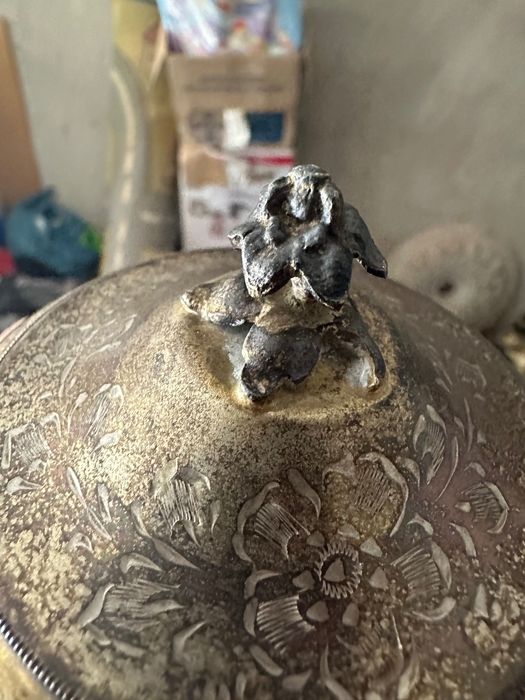 Сребърен лъжичник с червен кристал. Египет сребро. 50те години