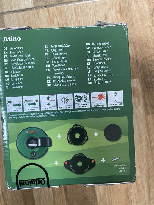 Nivela cu laser, cu o linie, Bosch Atino + accesorii Originala.