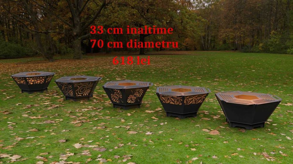 Focar Exterior cu Gratar Detasabil, Otel 3mm, 70cm