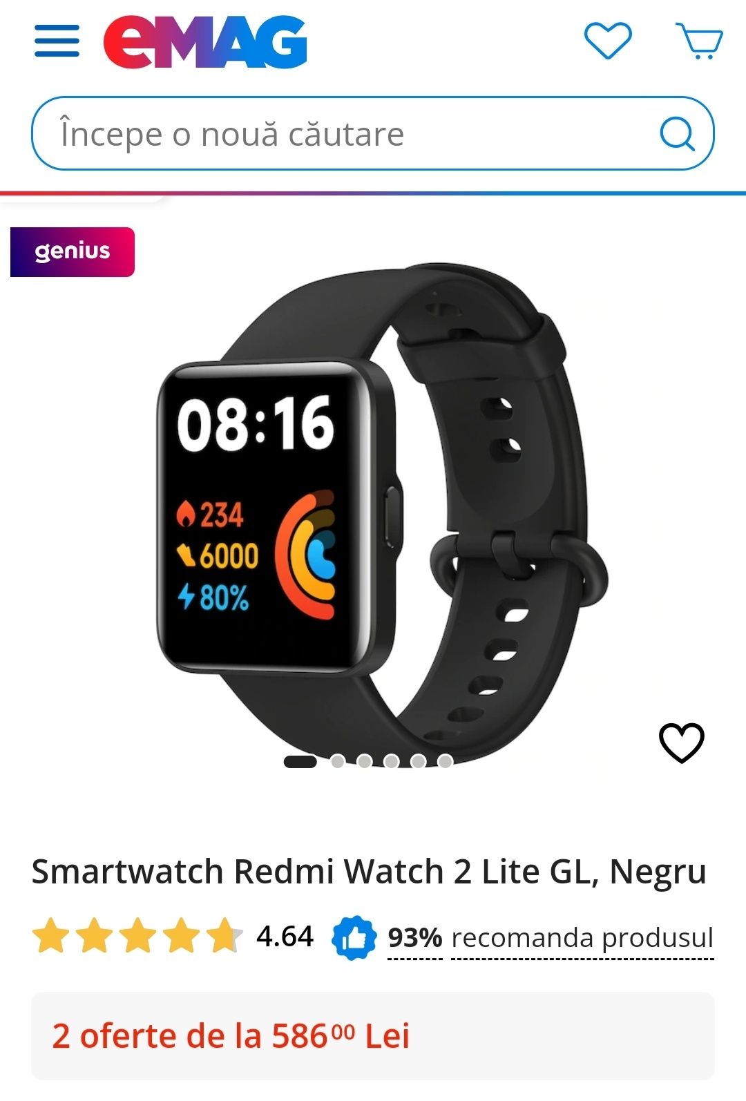 Smartwatch Redmi Watch 2 Lite GL, Negru
