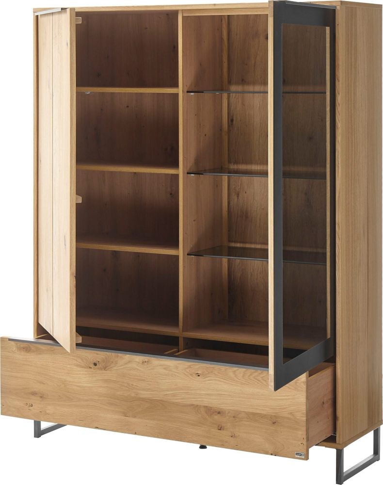 Comoda inalta Alan , iluminare LED , fronturi furniruite , 124 cm