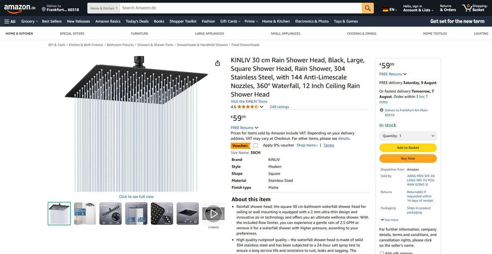 Cap dus tip Ploaie, 30x30cm, SLIM,Black Gold Crom, REDUS de la 300RON