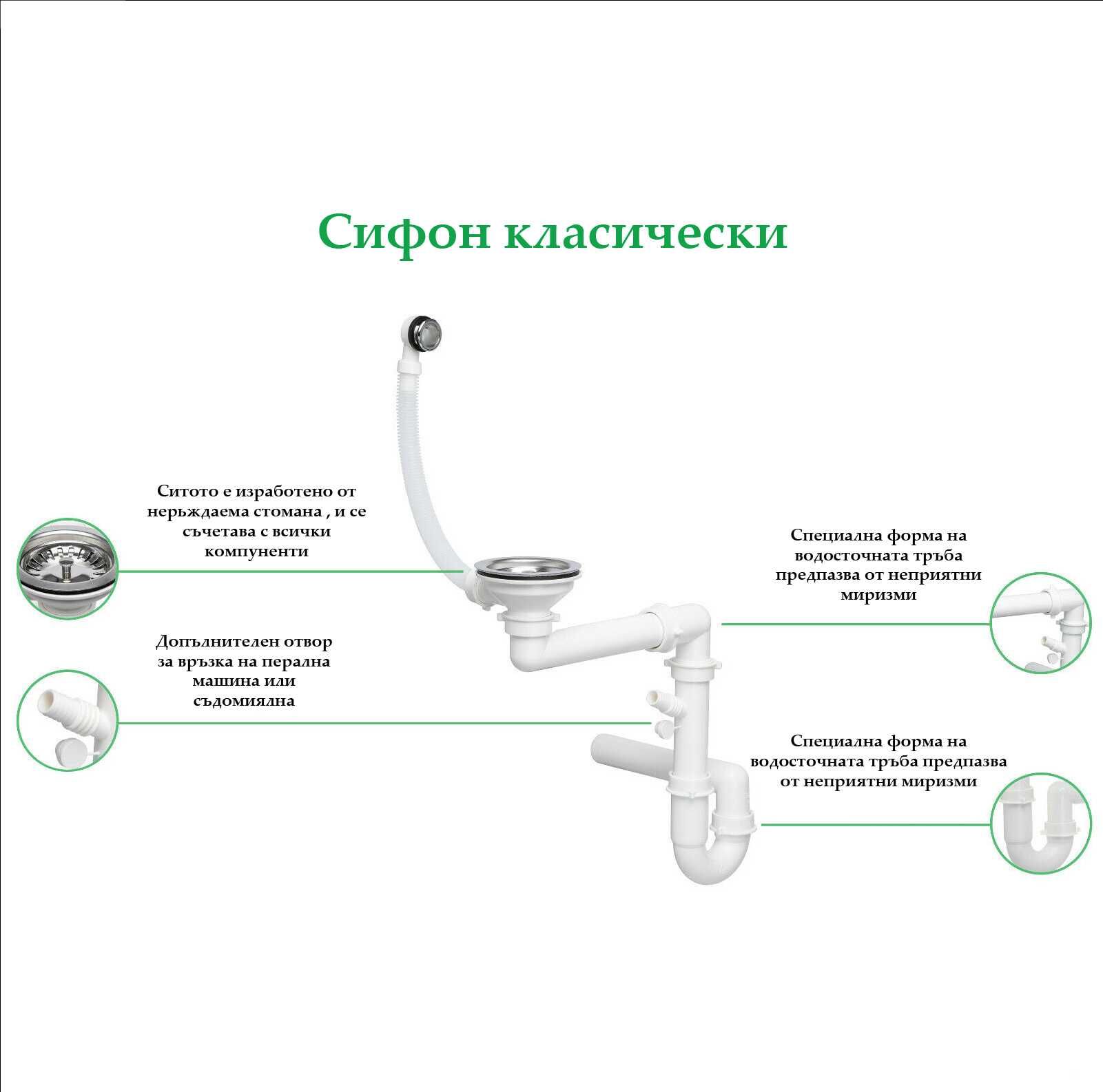 Кухненска Мивка от гранит модел РИГА 40 XL 400 x 500+ Смесител + Сифон