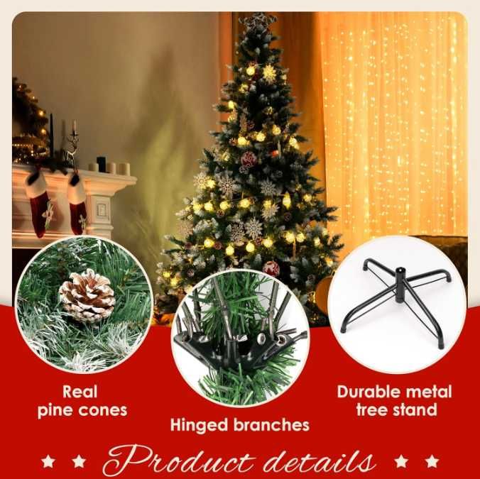 Brad Artificial GIGALUMI de 150 cm, Montabil, cu Zapada si Conuri