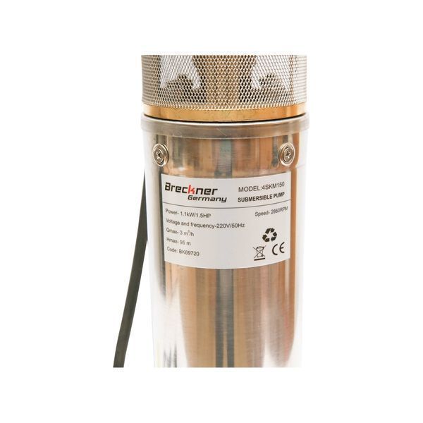 Потопяема водна помпа d95mm, 50l/min дълбочина 89m, 220v, 1100w с конт