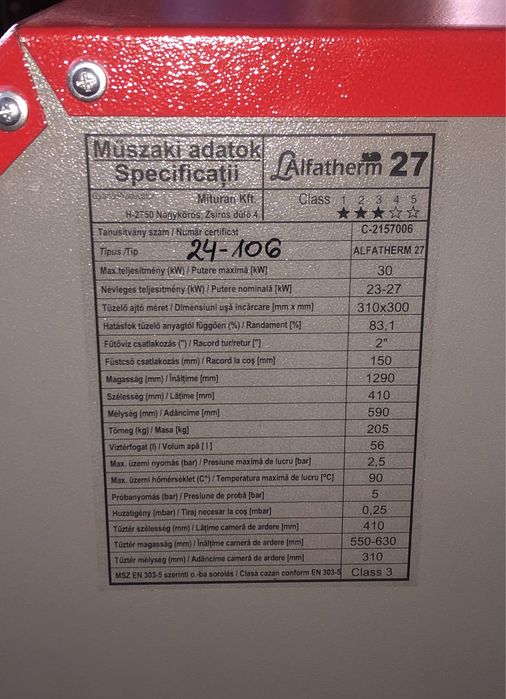 Centrala termica pe lemne Alfatherm 27kW