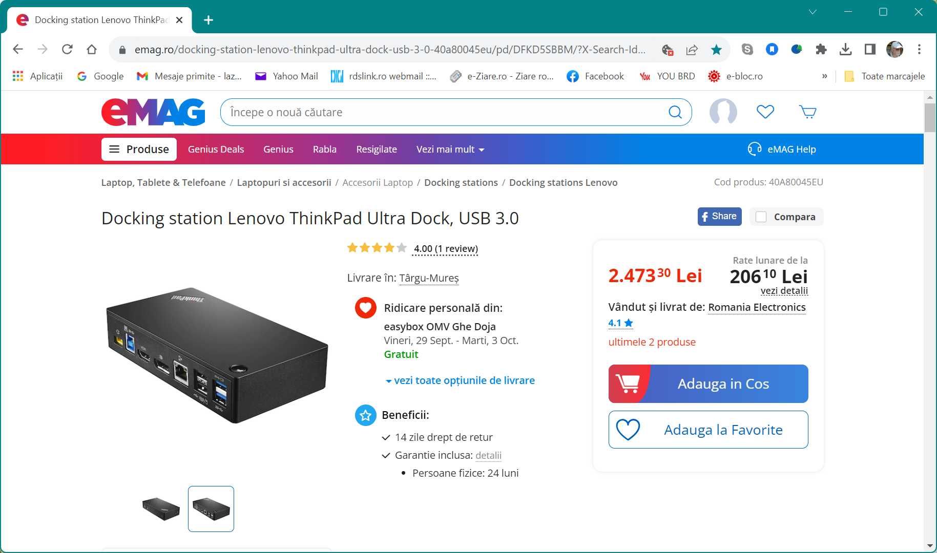 Set complet Docking Station Lenovo ThinkPad Ultra Dock