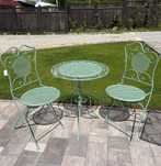 set masa si scaune de gradina, 2 scaune si o masa, fier forjat, verde