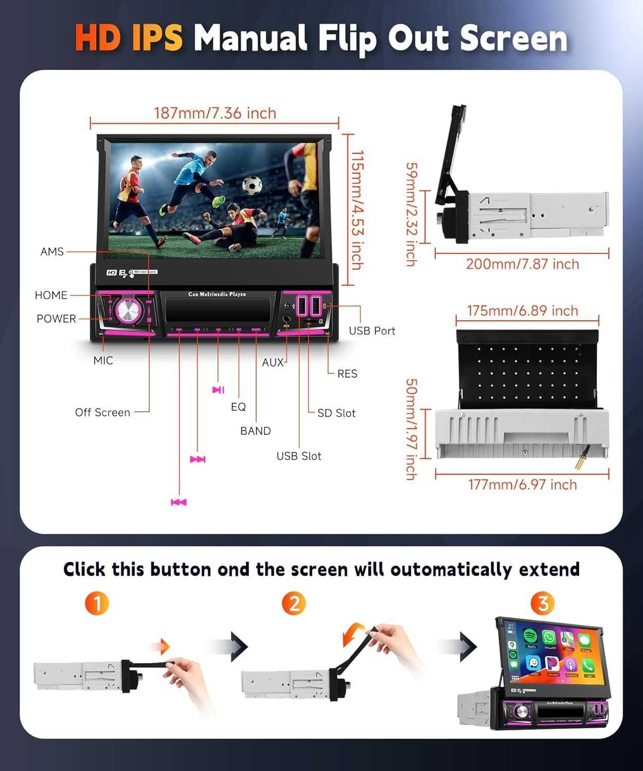 Hodozzy 7 инча, 4G+64G Android 13 еднодиново автомобилно стерео с DSP