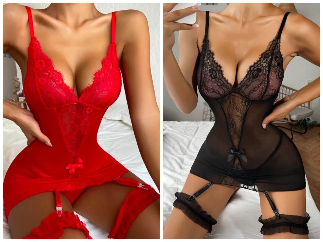 Costum Sexy Lenjerie Sexy cu dantela și portjartier