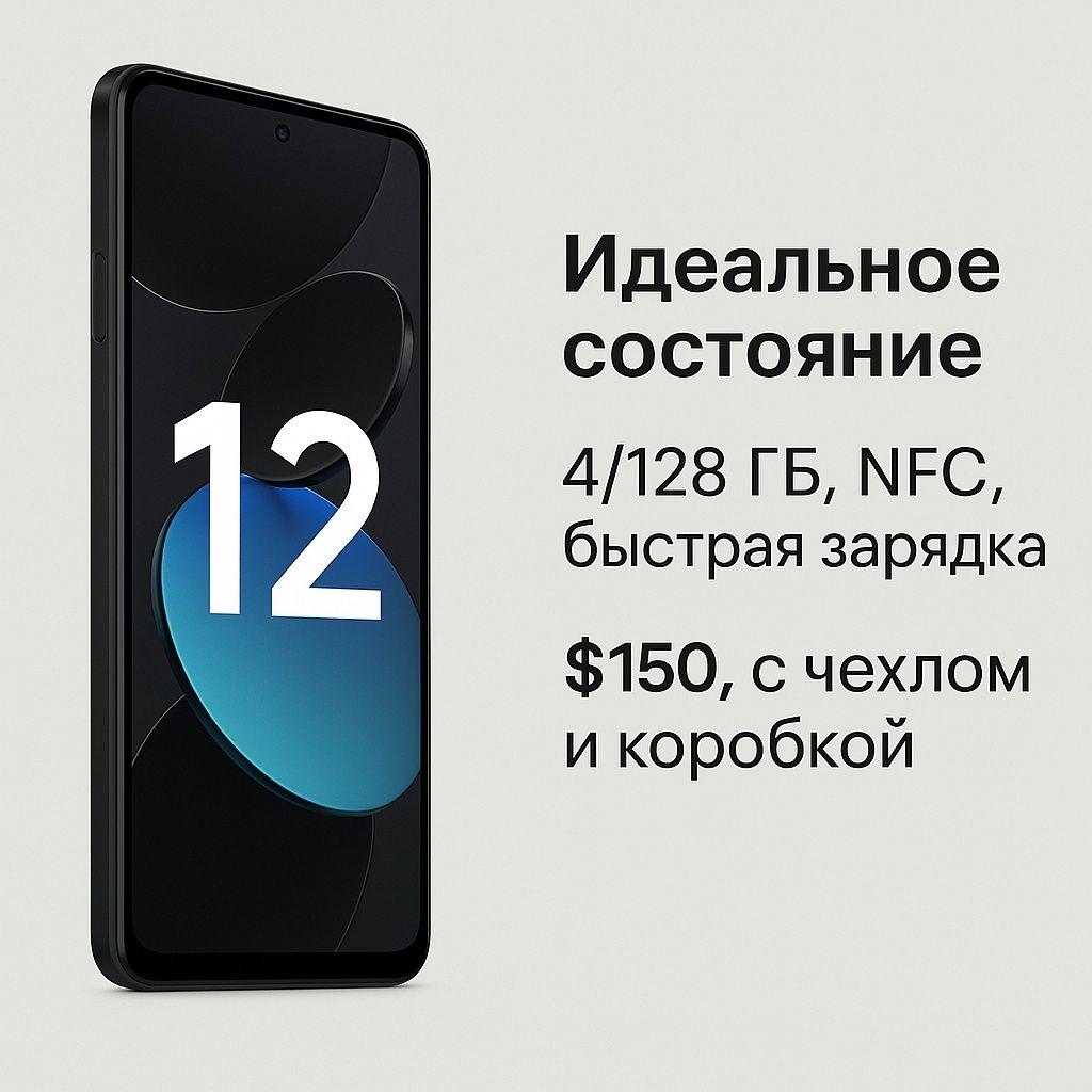 Redmi 12 4/128 ГБ — идеал! $100, торг есть 
Заголовок: