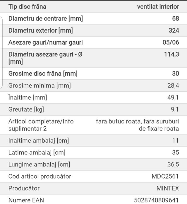 Disc frana NISSAN 350 Z  INFINITI G dupa an 2002