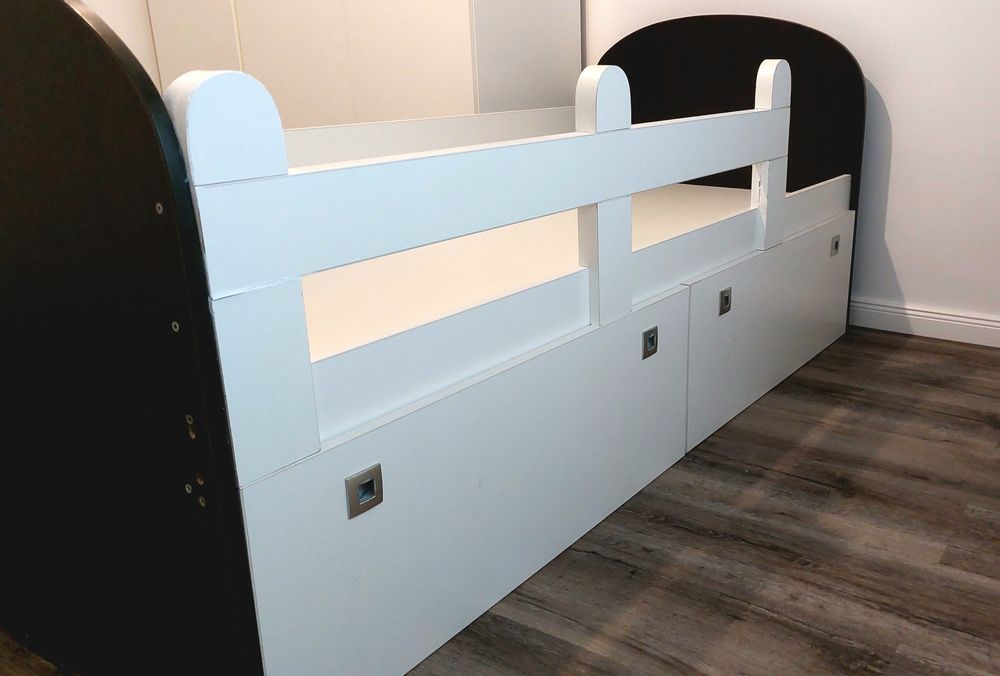 Pat pentru copii 80 x 190 cm, cu somieră și sp. depozitare, alb/wenghe