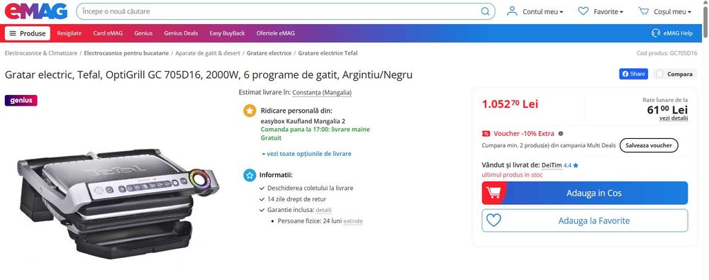 Gratar electric Tefal OptiGrill GC705D16, 2000W, Grill Tefal 8350 s1