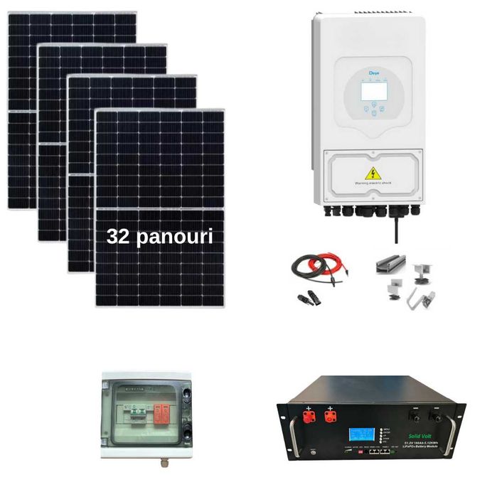 Sistem fotovoltaic 15 kw panouri +15 kw Deye trifazat +5.12 kw stocare