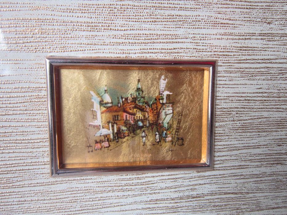 cadou rar tablou pe foita de aur miniatura  Italia 1970
