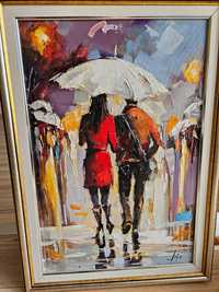 Картина 40/60 маслени бои - "Влюбени в дъжда" на Г.Коларов