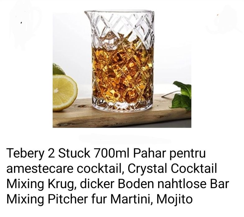 2 buc Pahare Crystal 700 ml pt amestecare COCKTAIL