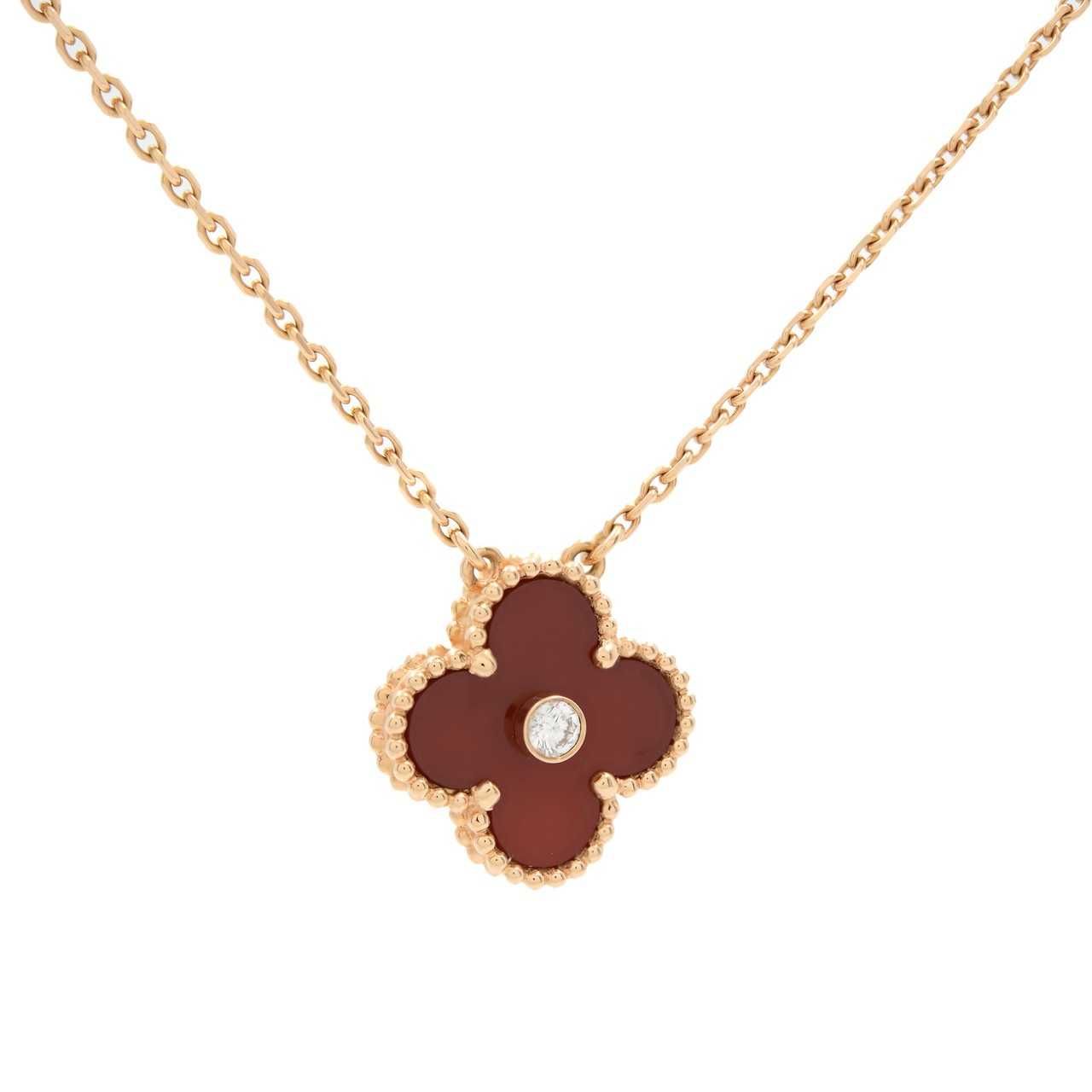 Van Cleef & Arpels VCA Gold Red Alhambra Diamond Clover Дамско Колие